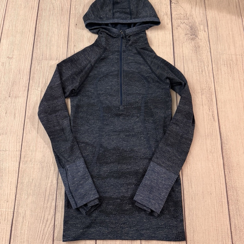 Lululemon Wool Swiftly 1/2 Zip Hoodie Heather Gray/Blue Womens Size 2
